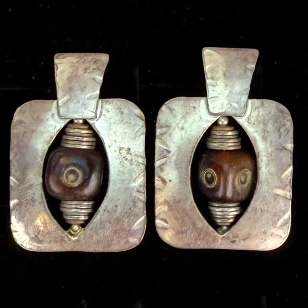 Vintage Marjorie Baer SF Modernist Beaded Geometric Pierced Earrings